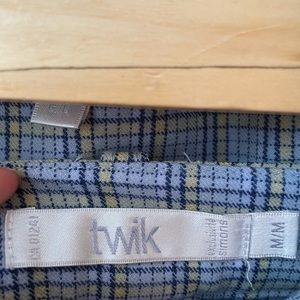 Blue and yellow plaid powersuit